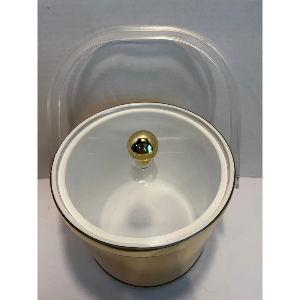 Culver Ice Bucket 3 Qt 080 Brushed Gold Acrylic Handle Vintage Barware NOS
